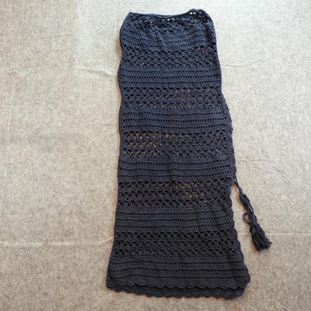 Lusana Skirt Womens Small‎ Navy Blue Crocheted Maxi Boho Beachy